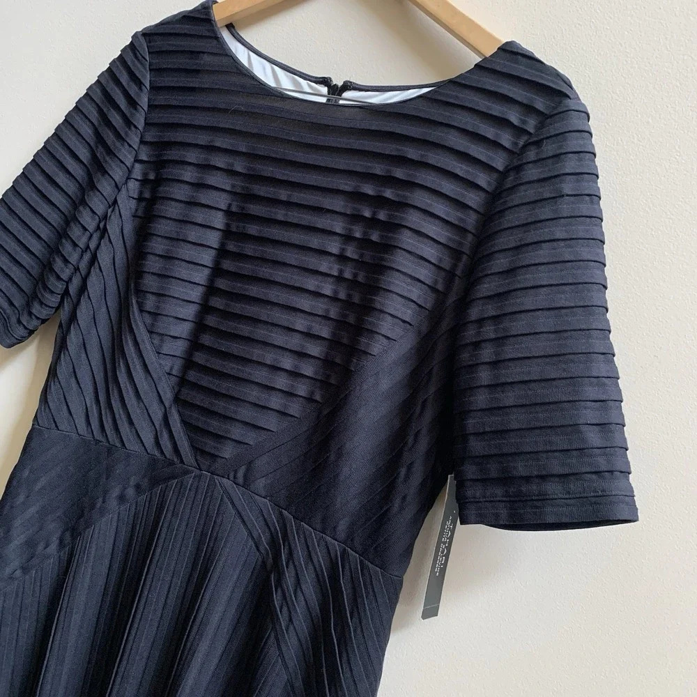 TAHARI ARTHUR S LEVINE PETITE SZ-14P Women's Black Dress 3/4Sleeves-Pleats NWT